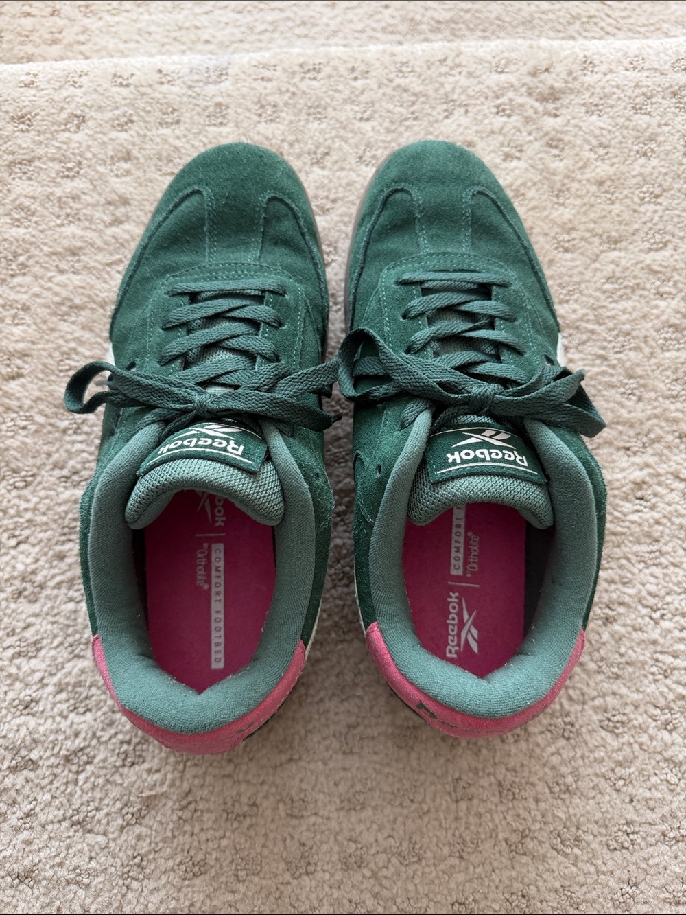Reebok Green Suede Sneakers with Pink Heel Detail